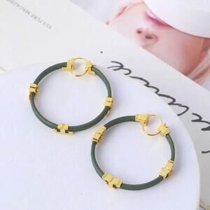 NWOT Tory Burch Gold,Green Leather Sheriff Hoops